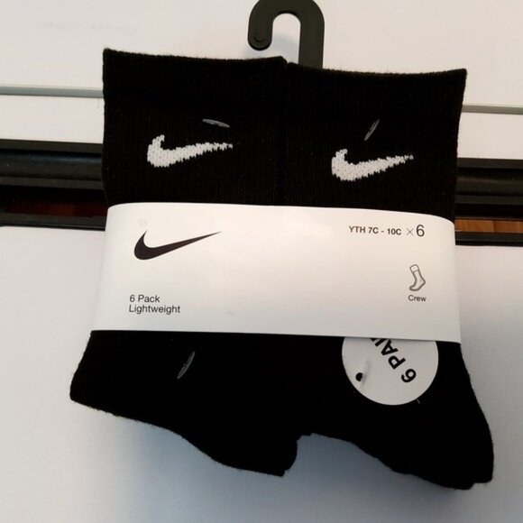 Nike Boys Black 6 Pairs Crew Socks Dri Fit XXS 7C-10C RN0030 023 New With Tags - Picture 1 of 4